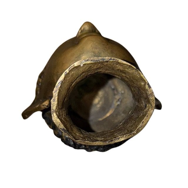 Bronzen Boeddha hoofd met resten van vergulding en patina