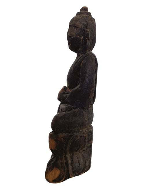 Boeddha hout sculptuur Himalaya devotiebeeld