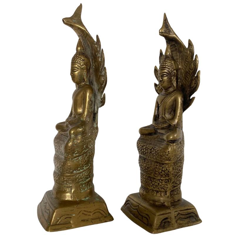 Boeddha meditatiebeeld met naga troon messing Thailand Laos