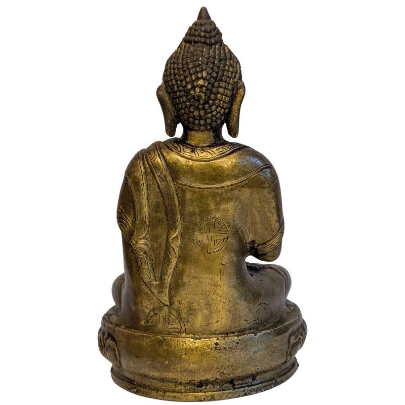 Bronzen Boeddha sculptuur met vuurvergulding en dharmachakra mudra