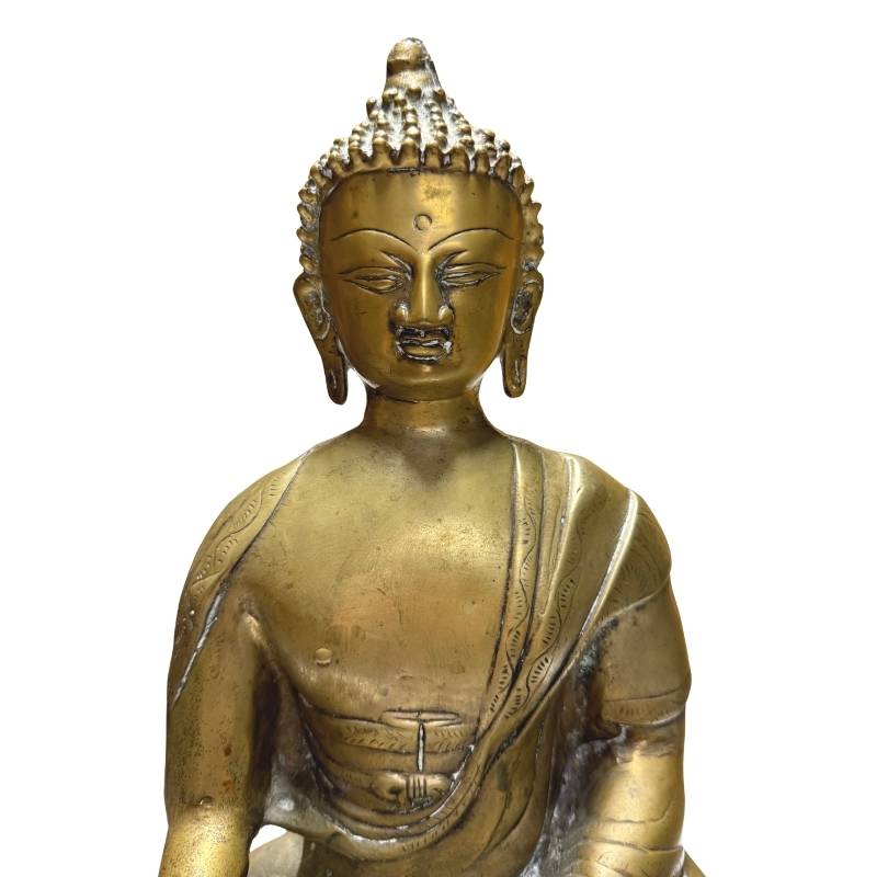 Antiek Tibetaans Boeddhabeeld met zichtbare sporen van oorspronkelijke vergulding