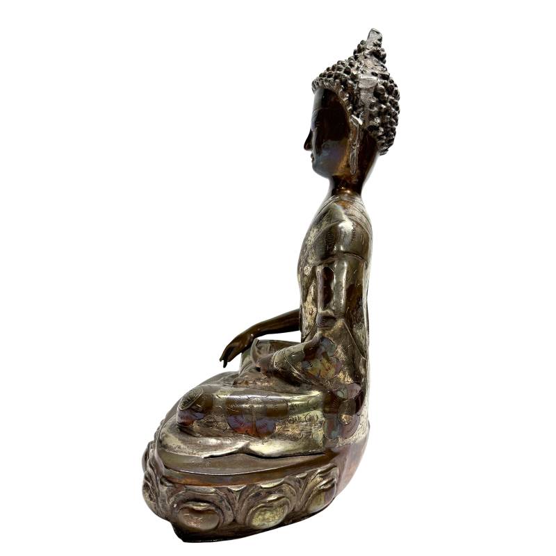 boeddhabeeld brons bhumisparsha mudra haarstructuur ushnisha detail