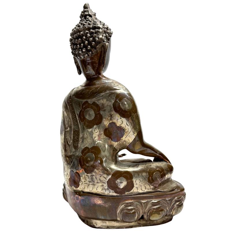 boeddhabeeld brons bhumisparsha mudra patina veroudering oppervlak