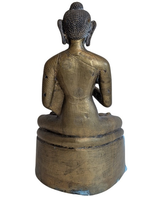 Bronzen Shakyamuni Boeddha met opengewerkte sokkel