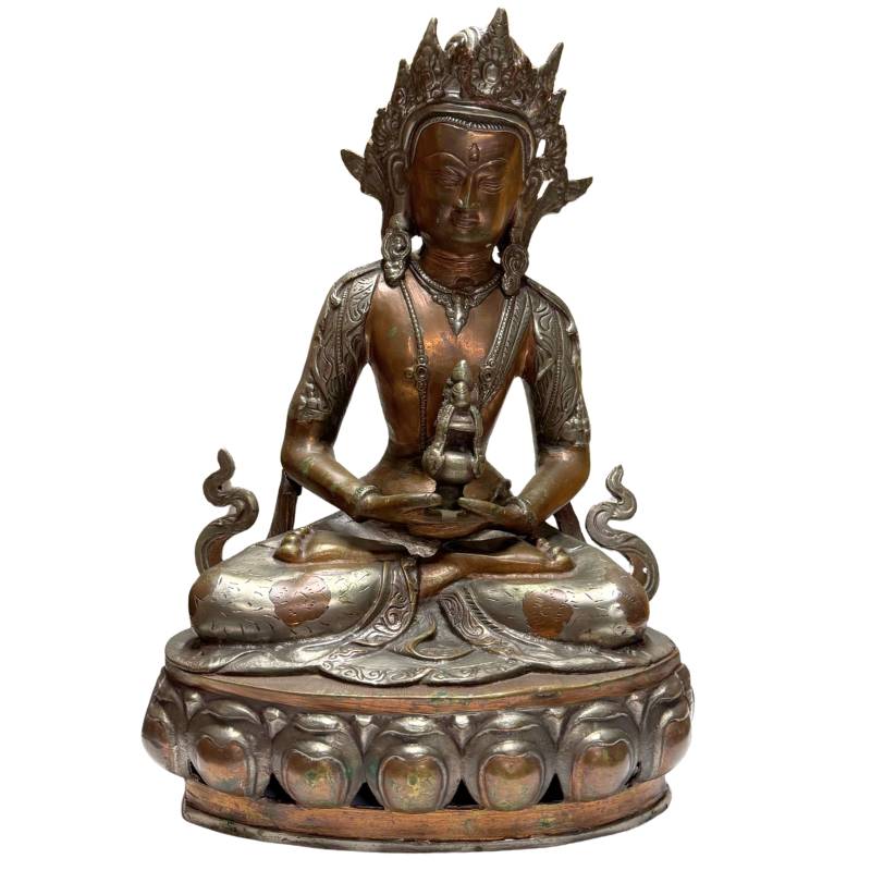 Bronzen Amitayus Boeddha West Himalaya Ladakh 19e eeuw zittend