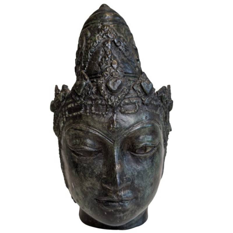 Bronzen Bodhisattva hoofd uit de Himalaya-regio