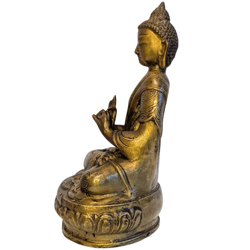 Bronzen Boeddha in sino-tibetaanse stijl met dharmachakra mudra
