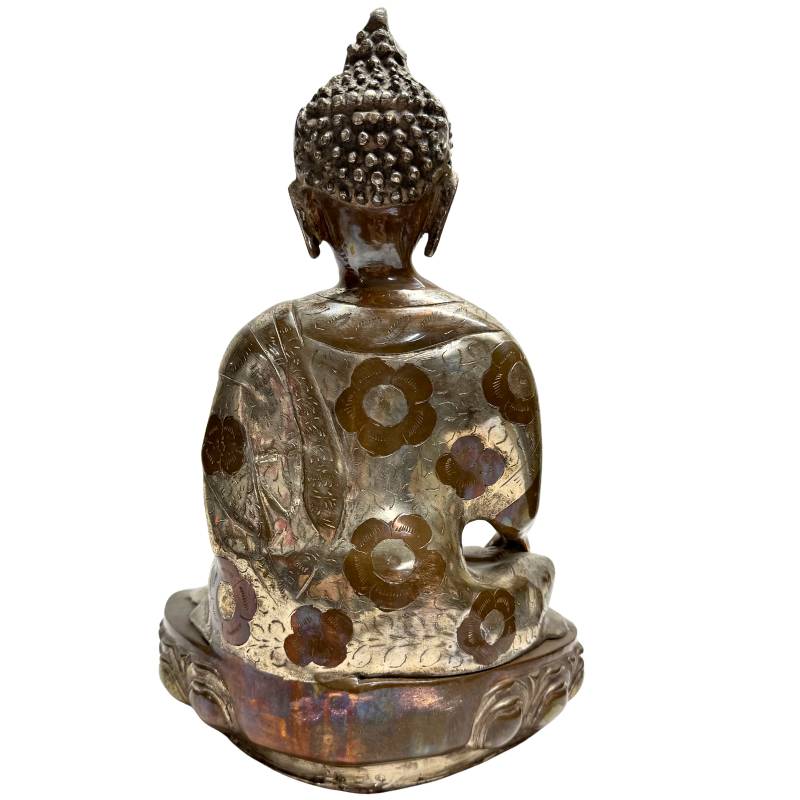 bronzen boeddha bhumisparsha mudra himalaya stijl traditioneel handwerk