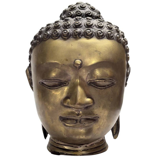 Bronzen boeddha hoofd oud verguld Zuidoost Azië sculptuur