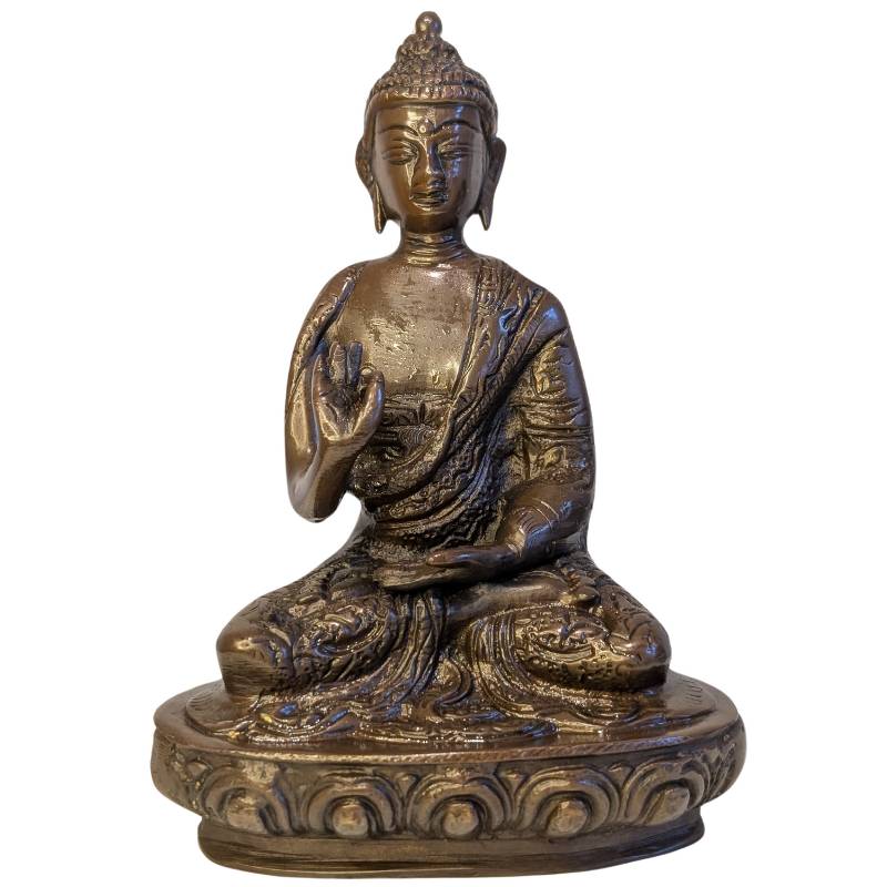 Bronzen boeddhabeeld in vitarka mudra oud compact beeld lot 121