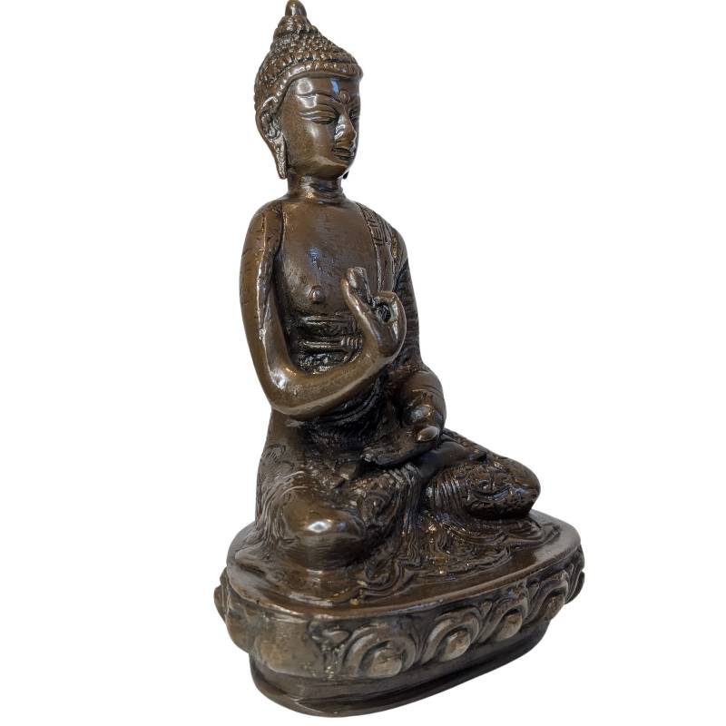 Oud bronzen boeddhabeeld met lotusvoet vitarka mudra lot 121