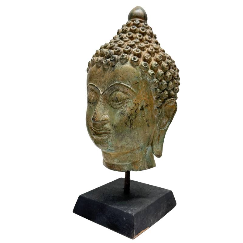 Antiek bronzen boeddhahoofd 19e eeuw met authentieke patina