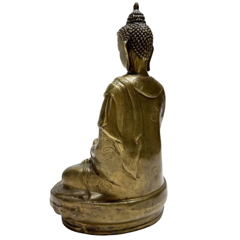 Chinees bronzen meditatie Boeddhabeeld met natuurlijke verouderde patina