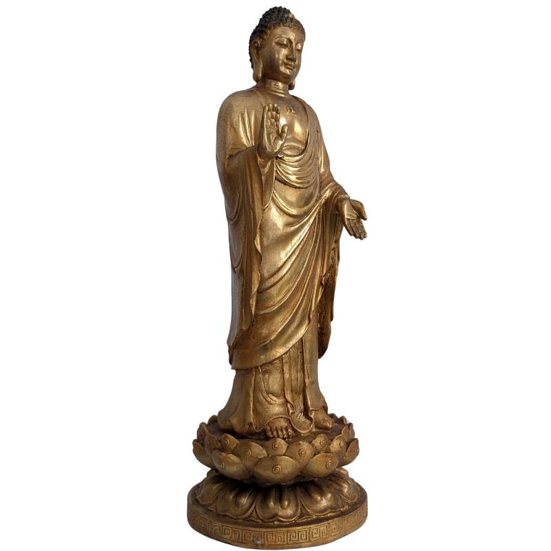 Chinees Boeddhabeeld in verguld brons met Abhaya mudra