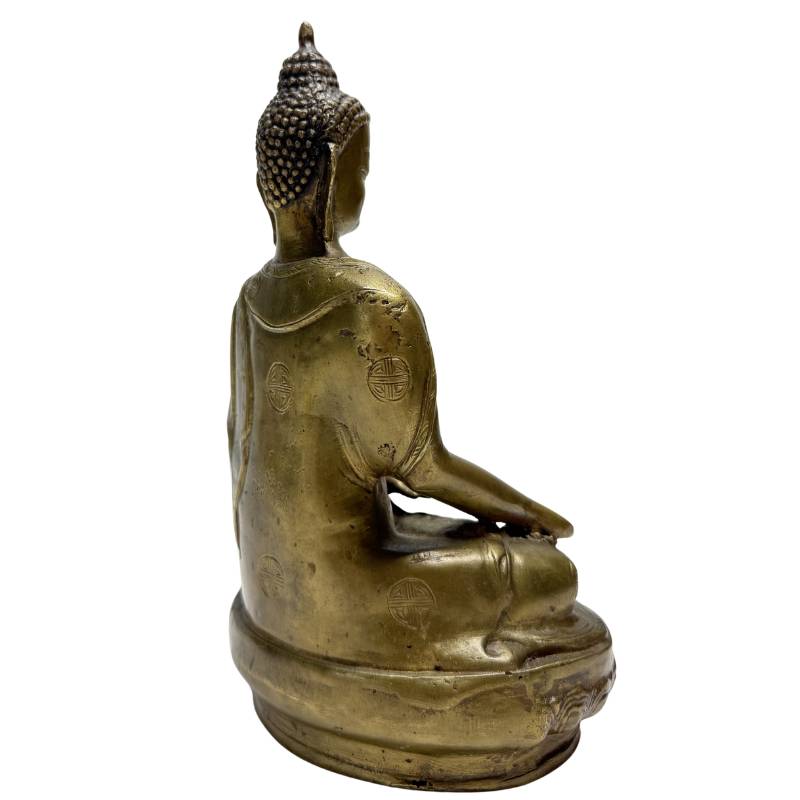 Chinees bronzen Boeddhabeeld met open onderzijde en zichtbare gietkernresten