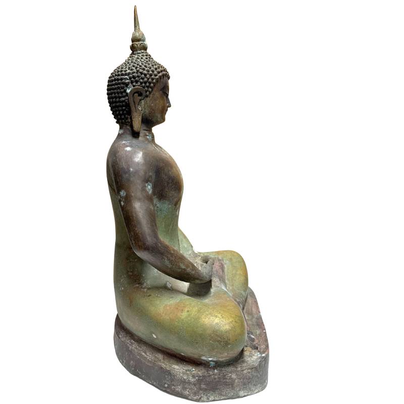 Chinees boeddhabeeld in vuurverguld brons met oude patina