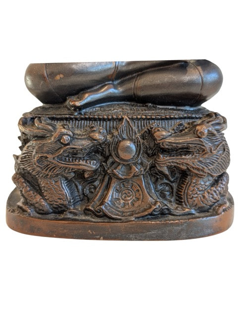 Chinees Boeddhabeeld in brons op drakenbasis uit China 19e eeuw