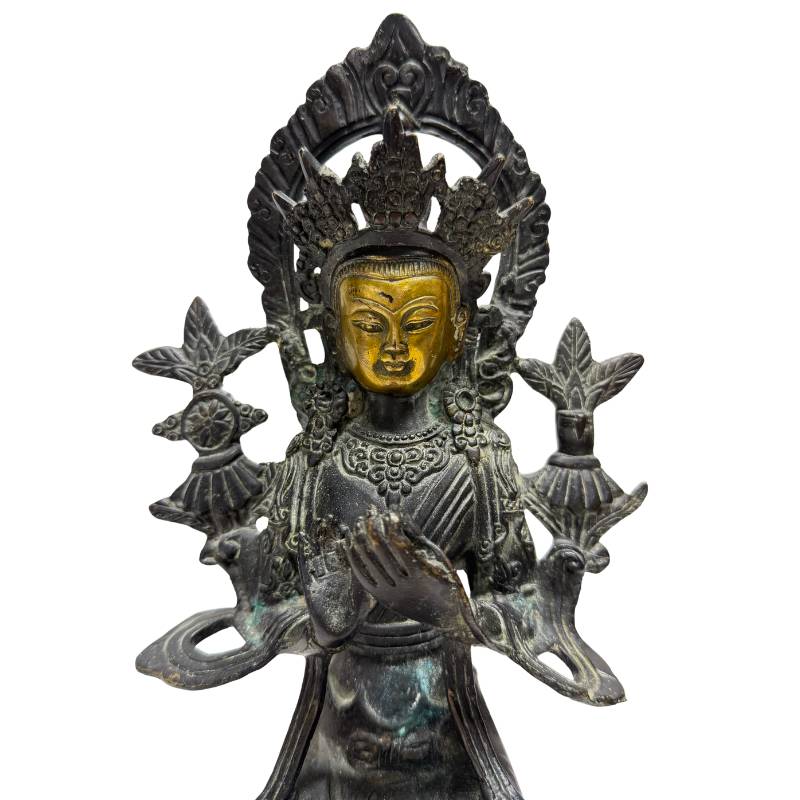 Chinees bodhisattva-beeld in brons met natuurlijke patina