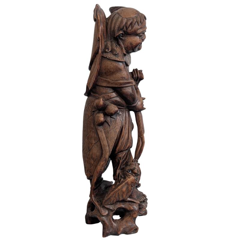Handgesneden Ebisu beeld uit Japan in massief rozenhout