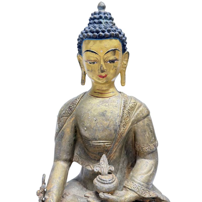 Bronzen Geneesheer Boeddha met originele beschildering en vergulding