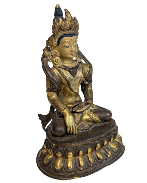 Bronzen Groene Tara bodhisattva met vuurverguld oppervlak