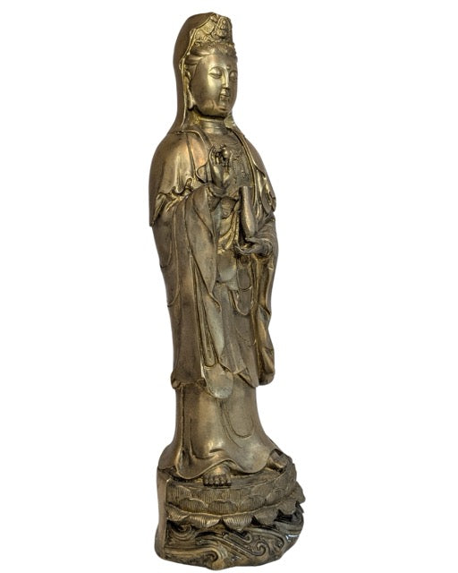 Bronzen Guanyin op lotusbasis, Chinees devotiebeeld