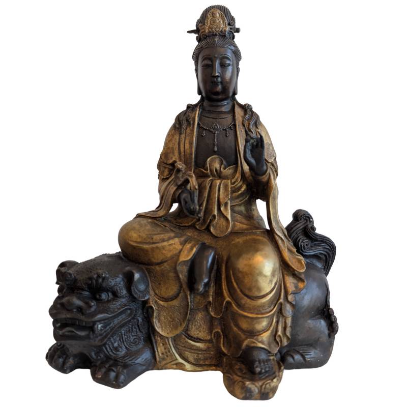Guanyin op leeuw van brons uit China
