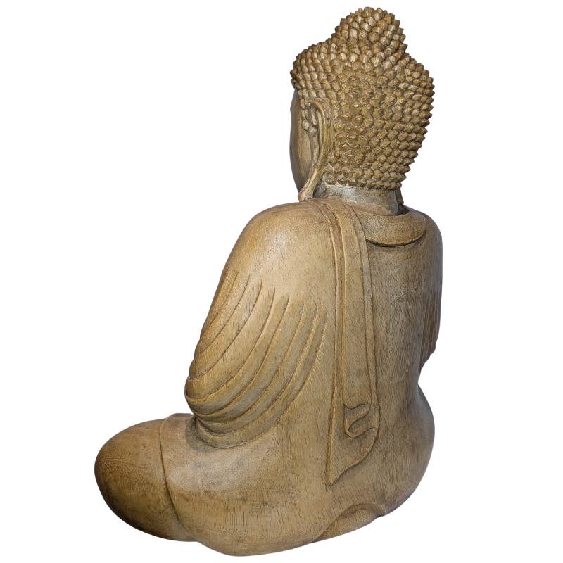 Handgesneden Boeddhabeeld van hout uit Zuidoost-Azië 20e eeuw in dhyana mudra