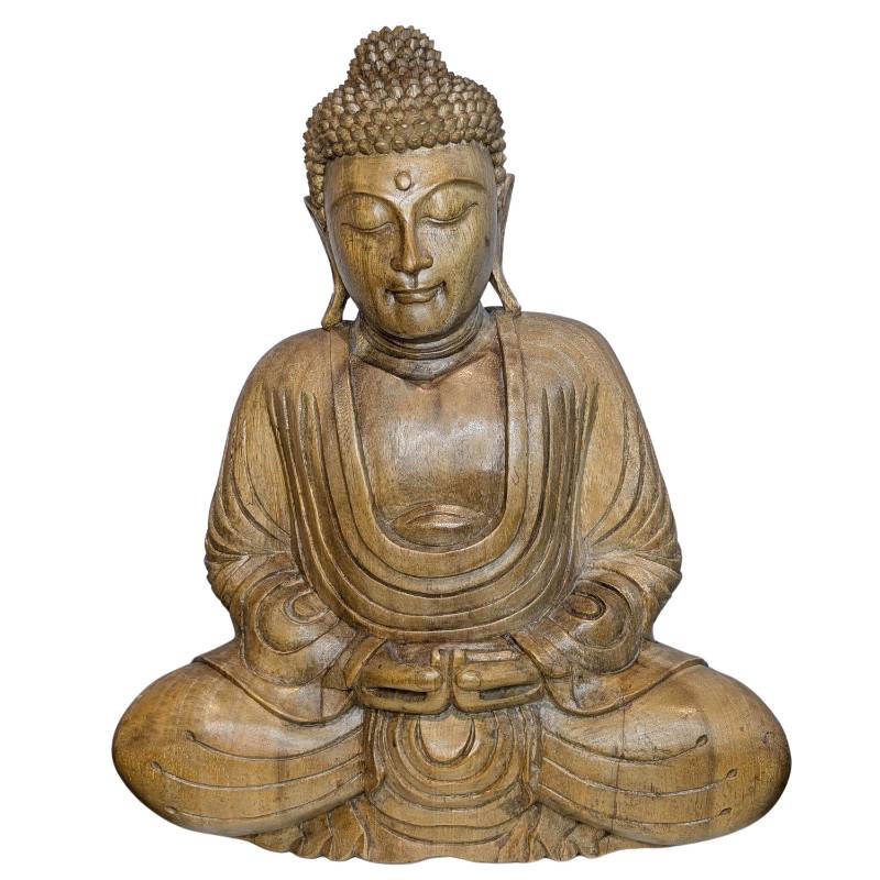Handgesneden houten Boeddhabeeld uit Zuidoost-Azië ca. 1950 in dhyana mudra