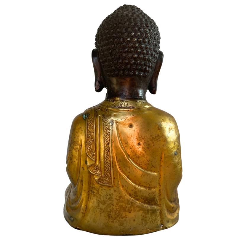 Himalaya bronzen Amitabha Boeddha met patina en vergulding in meditatie houding
