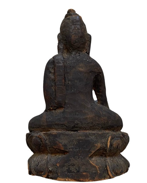 Himalaya Boeddha beeld hout lotus devotie