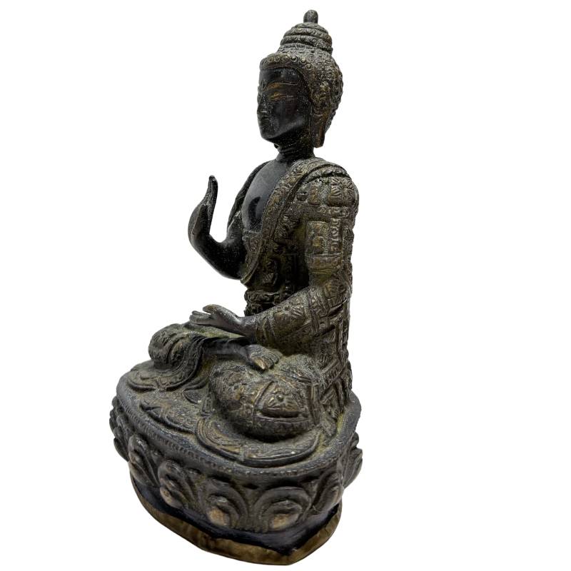 Himalaya bronzen Boeddha set op lotusbasis met originele vergulding