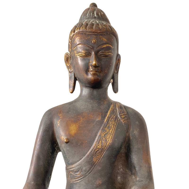 Himalaya bronzen Boeddha met resten van vuurvergulding en slijtage