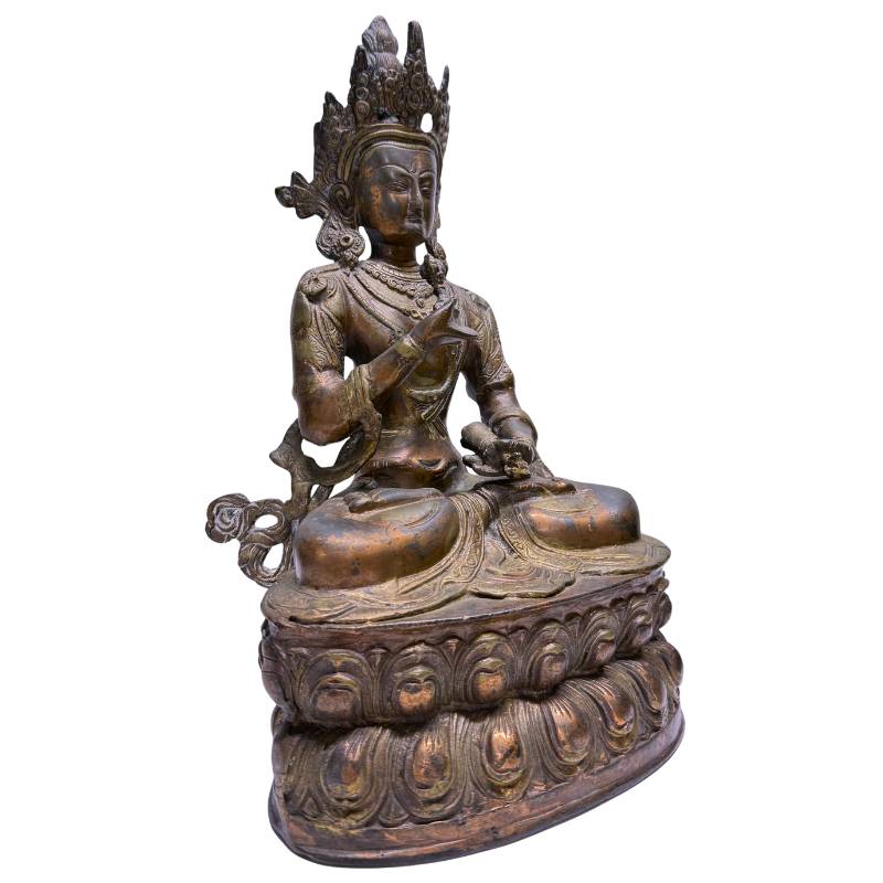 Bronzen Vajrasattva met kroon en sieraden in Vajrayana stijl