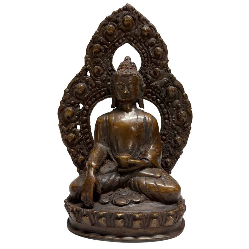 Himalaya bronzen Boeddha paar met dhyana mudra op traditionele lotusbasis