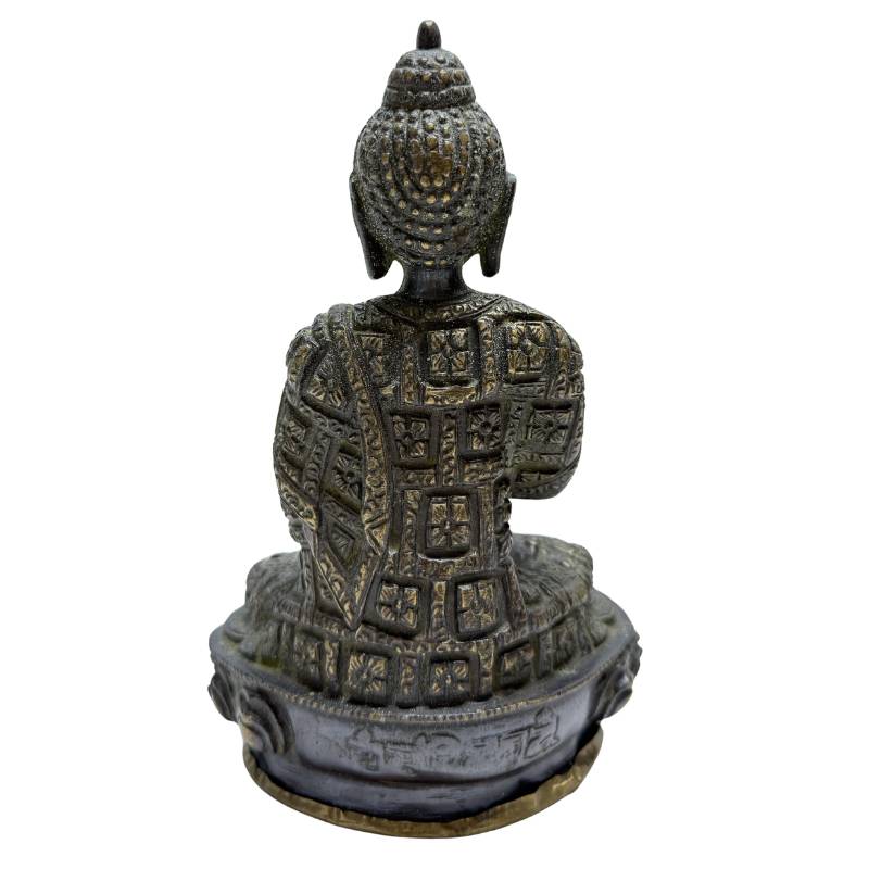Himalaya bronzen Boeddha set met abhaya mudra en lotusbasis