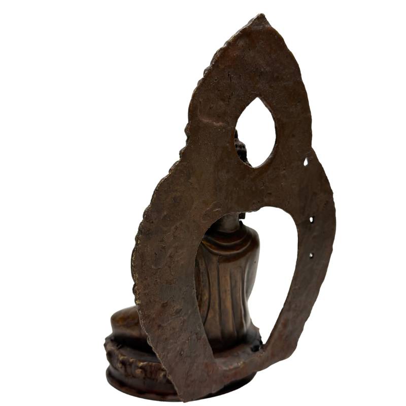 Himalaya devotionele Boeddha set in brons met dhyana mudra en rituele uitstraling