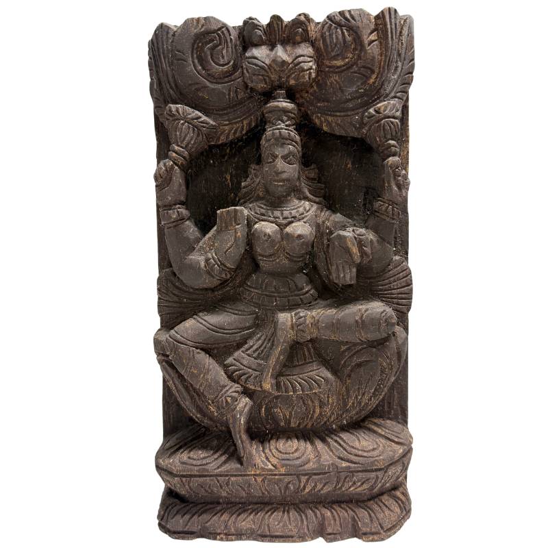 Houten reliëfpaneel met Shiva India 19e eeuw zittende yogahouding