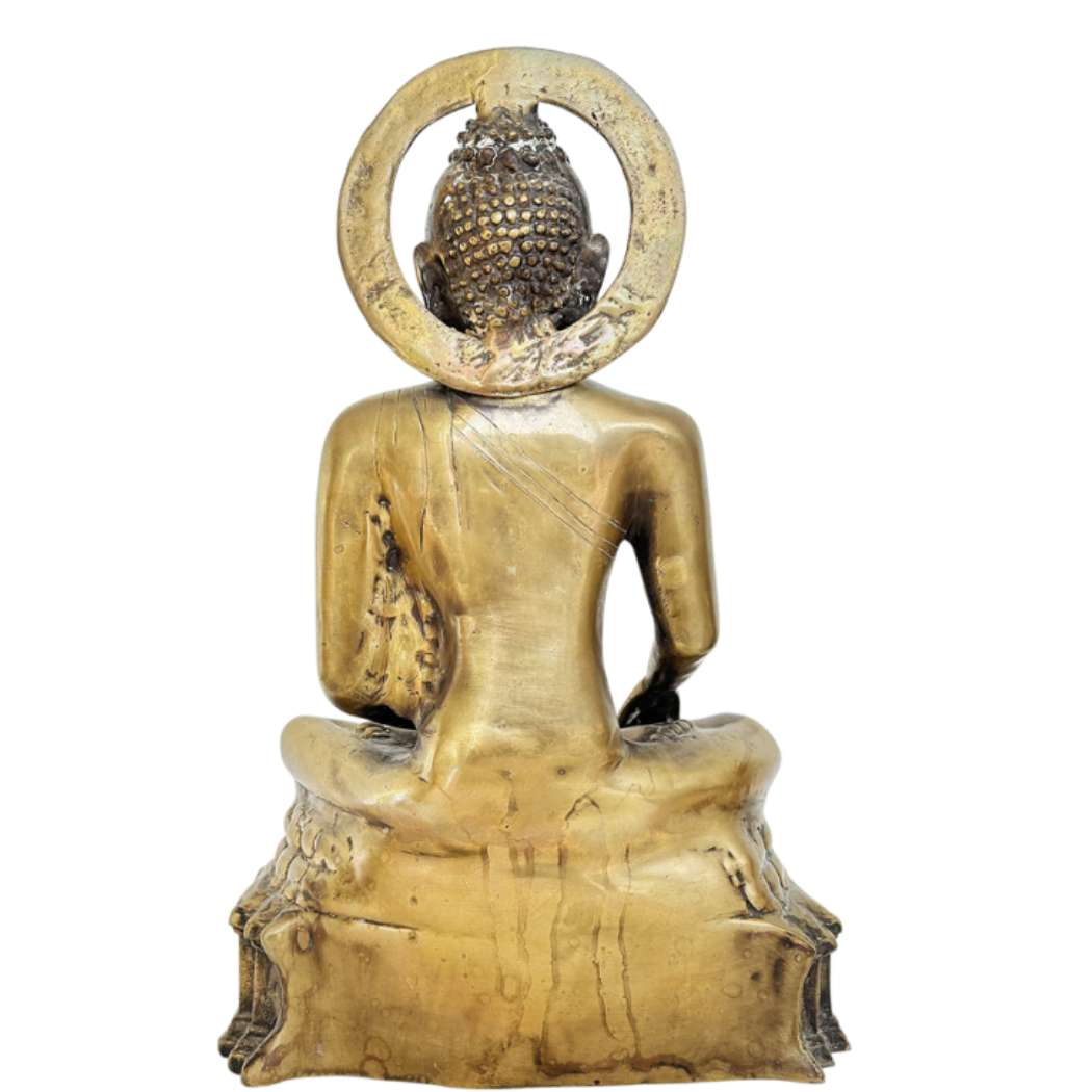 Kashmirse vergulde bronzen Kashmiri Boeddha in Bhumisparsha mudra, 18e eeuw, Himalaya tempelbeeld