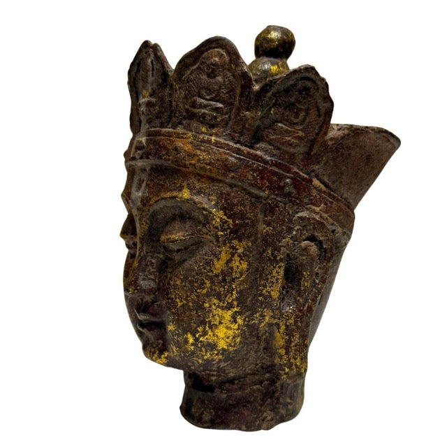 Hoofd van Ksitigarbha Dizang Pusa met natuurlijke patina en verguldresten