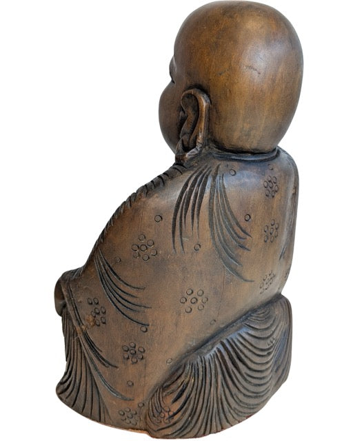 Houten houtsnijwerk van de Lachende Boeddha Budai uit China
