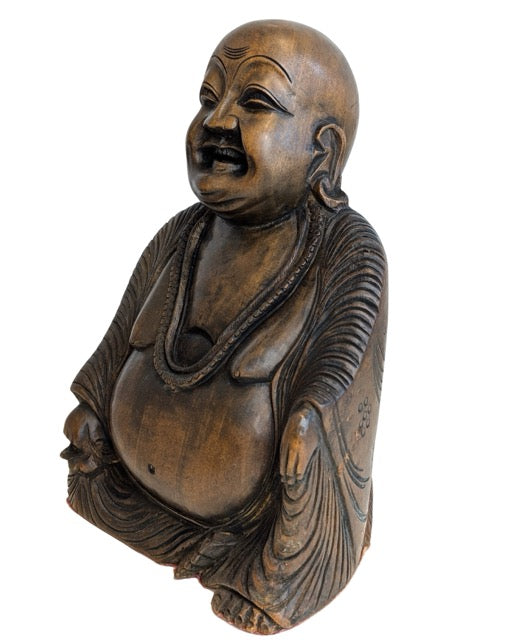 Chinees houten beeld van de Lachende Boeddha Budai

