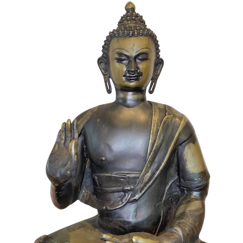Ladakh Boeddha in bronzen uitvoering uit de 18e eeuw met oude slijtage en patina