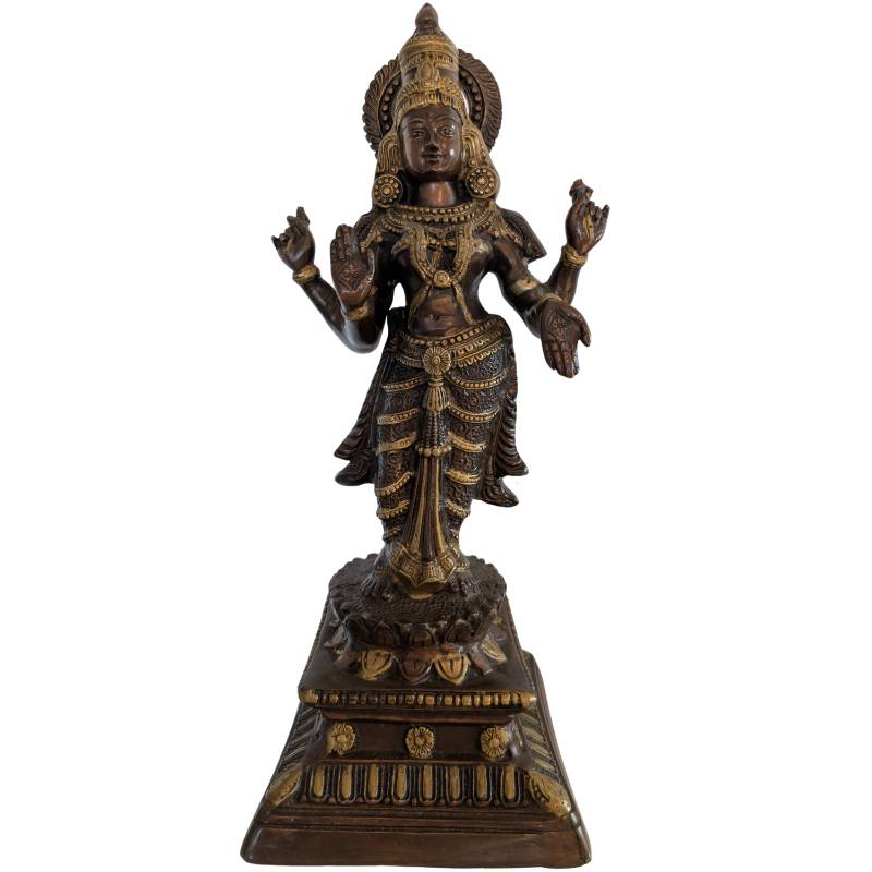 Lakshmi beeld brons Zuid India godin welvaart lotusbasis