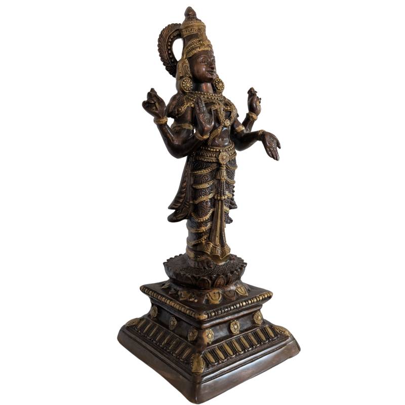 Lakshmi beeld India brons godin geluk lotus sculptuur