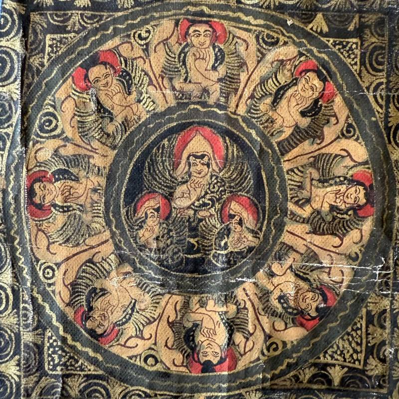 Mandala thangka met centrale geometrische compositie op doek uit Nepal