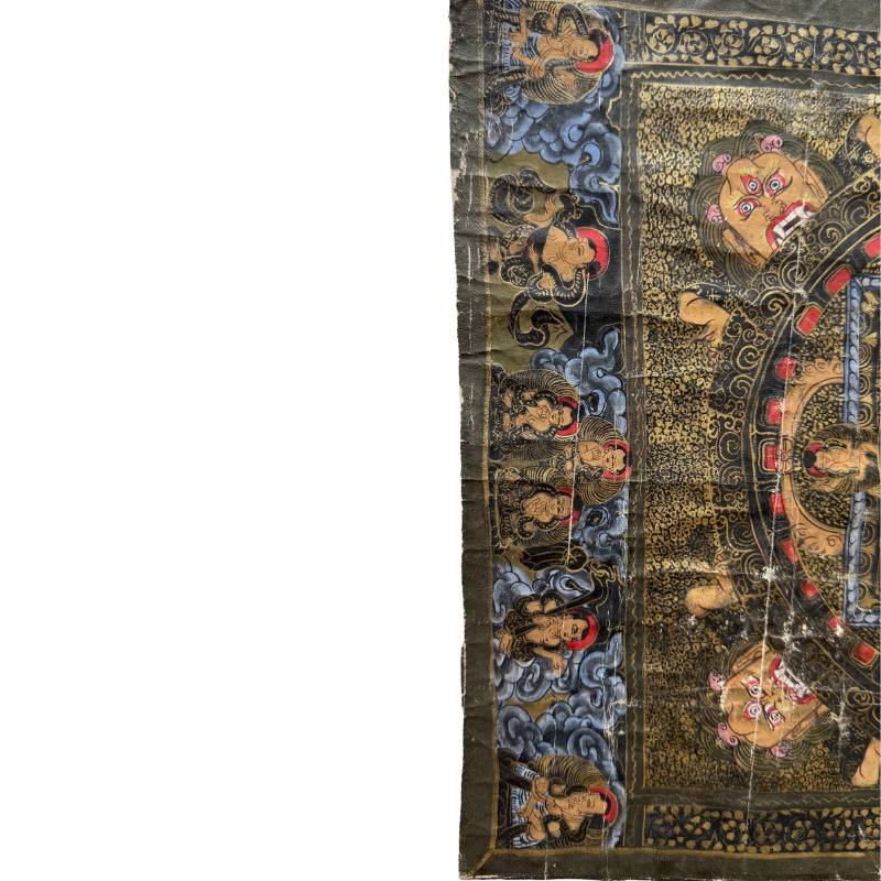 Mandala thangka met symmetrische indeling in vier richtingen op doek uit Nepal