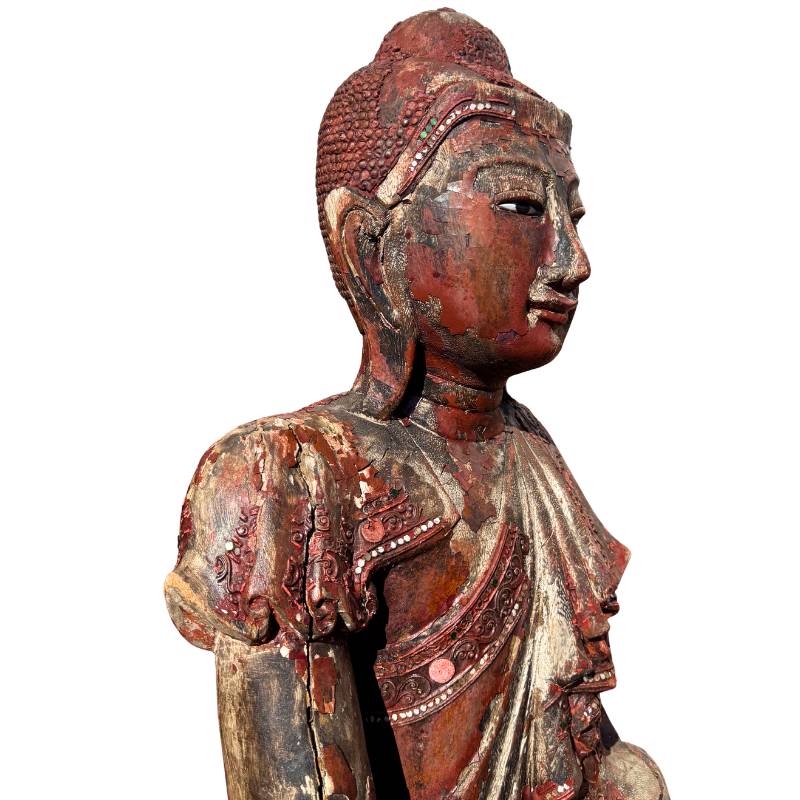 Houten Boeddhabeeld in Mandalay stijl uit Birma
