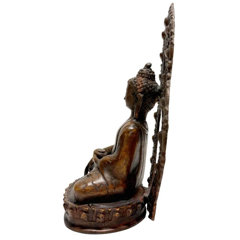 Antieke meditatie Boeddha beelden in brons met dhyana mudra uit de Himalaya regio