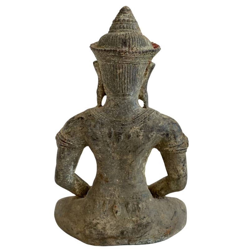 Antiek Khmer Mucalinda Boeddha in brons geschikt als verzamelobject